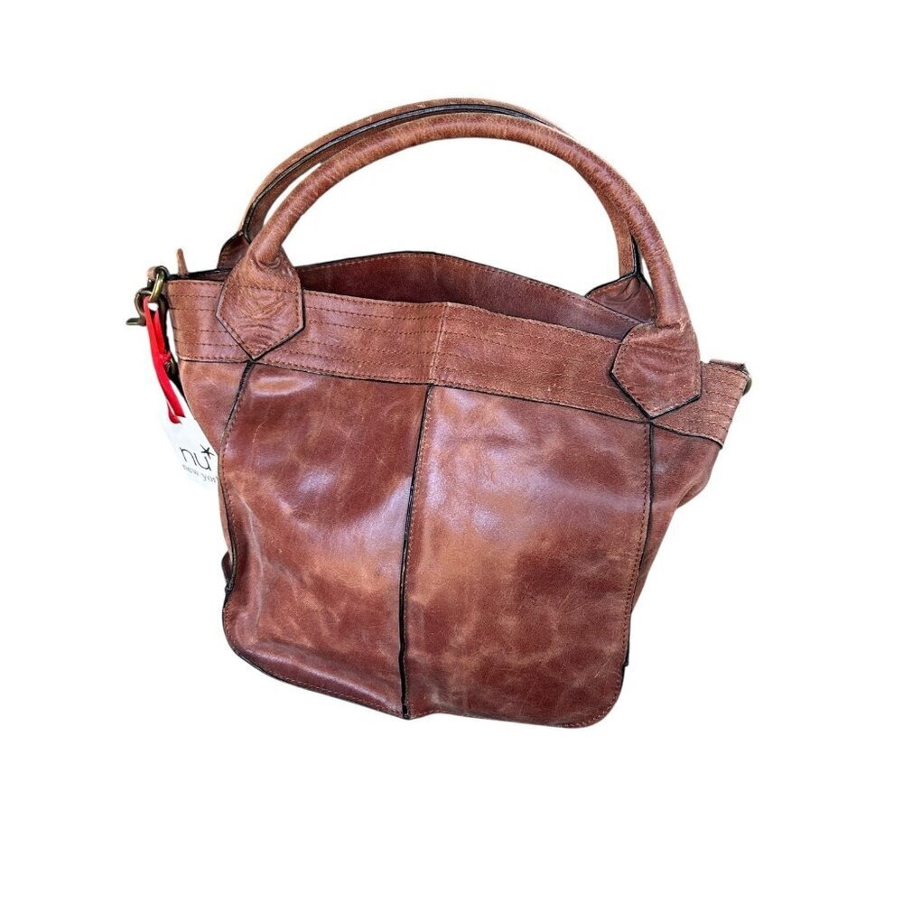 Nu New York Bach Distressed Leather Crossbody Tote Scrunchy Tote NEW